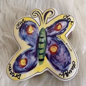 Colorful Butterfly Ceramic Trinket Box Art Piece
